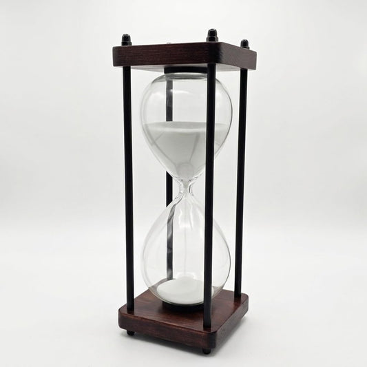 SAN3Kings Hourglass Timer 60 Minutes, Large Wooden Sand Timer, White Sand Brown Base Vintage Decorative Glass Hourglass for Home, Kitchen, Office, Desk Decor, White Sand, Modern Gift