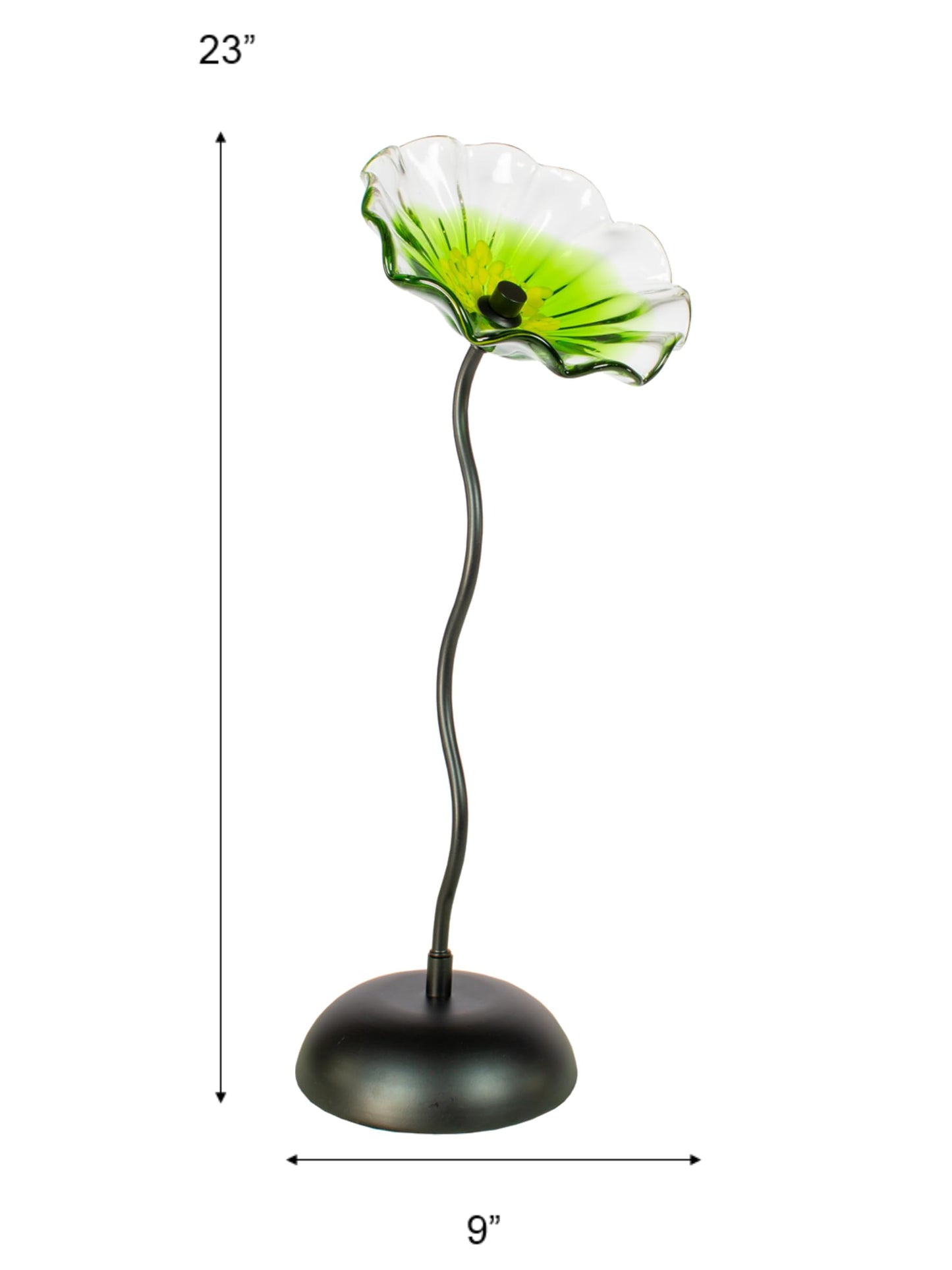 Dale Tiffany AS24043-D9 Bloom Hand Blown Glass Flower Art Glass Sculpture with Metal Stand for Indoor Garden Patio Decoration, Green, 9" Diameter 23" Tall