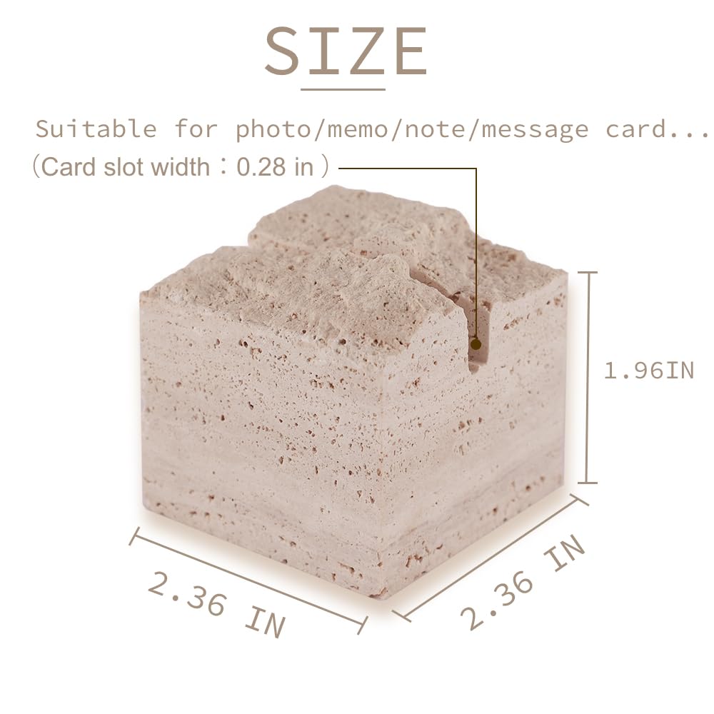 JIMEI Natural Travertine Place Card holder - Handmade Polished Wedding Table Signs, Multi-Use Memo Holder for Escort Cards, Photos & Business Cards (2.36"x2.36"x1.96")