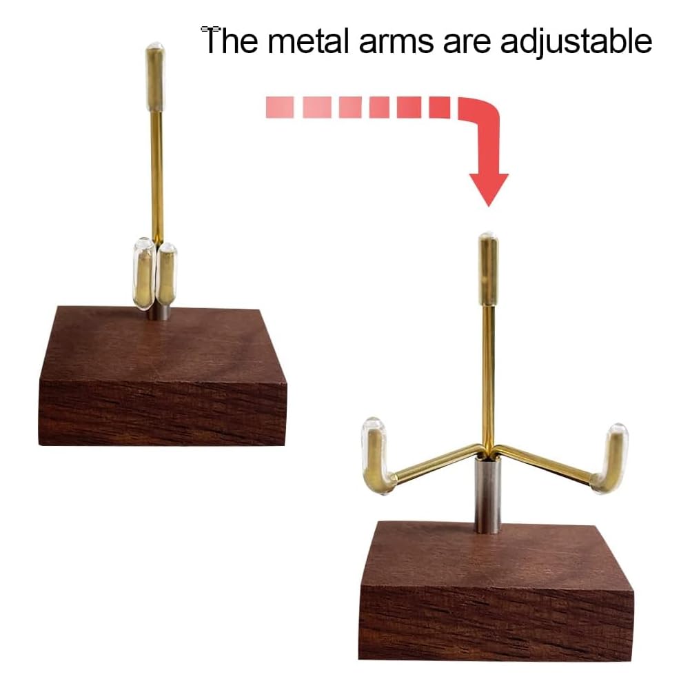 EHERDM Adjustable Brass Crystal Display Stand with Walnut Base Mineral Specimens Display Stand Rock Display Easel Metal Display Holder for Stones Geodes Fossils Spheres Agate Slices L/Tripod
