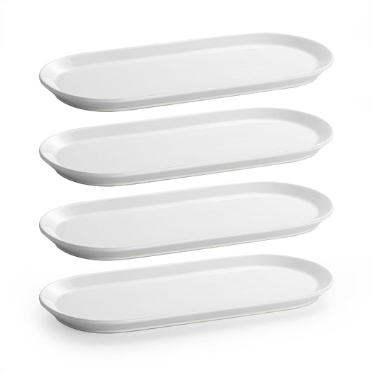 Gacoree Ceramic Oval Serving Platters Set of 4, 13 Inch White Porcelain Serving Trays for Appetizers, Sushi, Charcuterie, Desserts & Side Dishes, Microwave Dishwasher Oven Safe