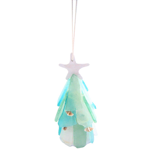 Sea Glass Christmas Tree Ornament, Holiday Decoration, Nautical Theme, 4.75 Inches