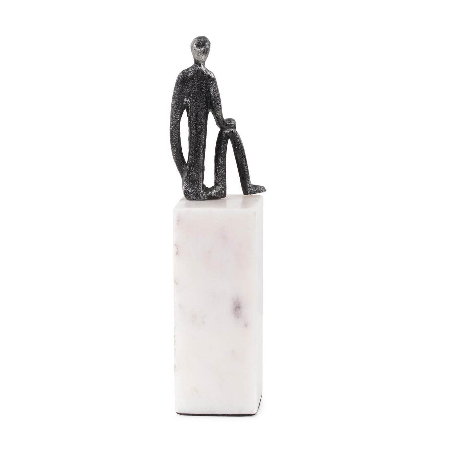 Howard Elliott Collection Proud Moment Sculpture, Iron Figure Accent on White Marble Base, Modern Decorative Figurine for Table, Shelf or Office Decor, 8H x 8W x 8D, Black and White