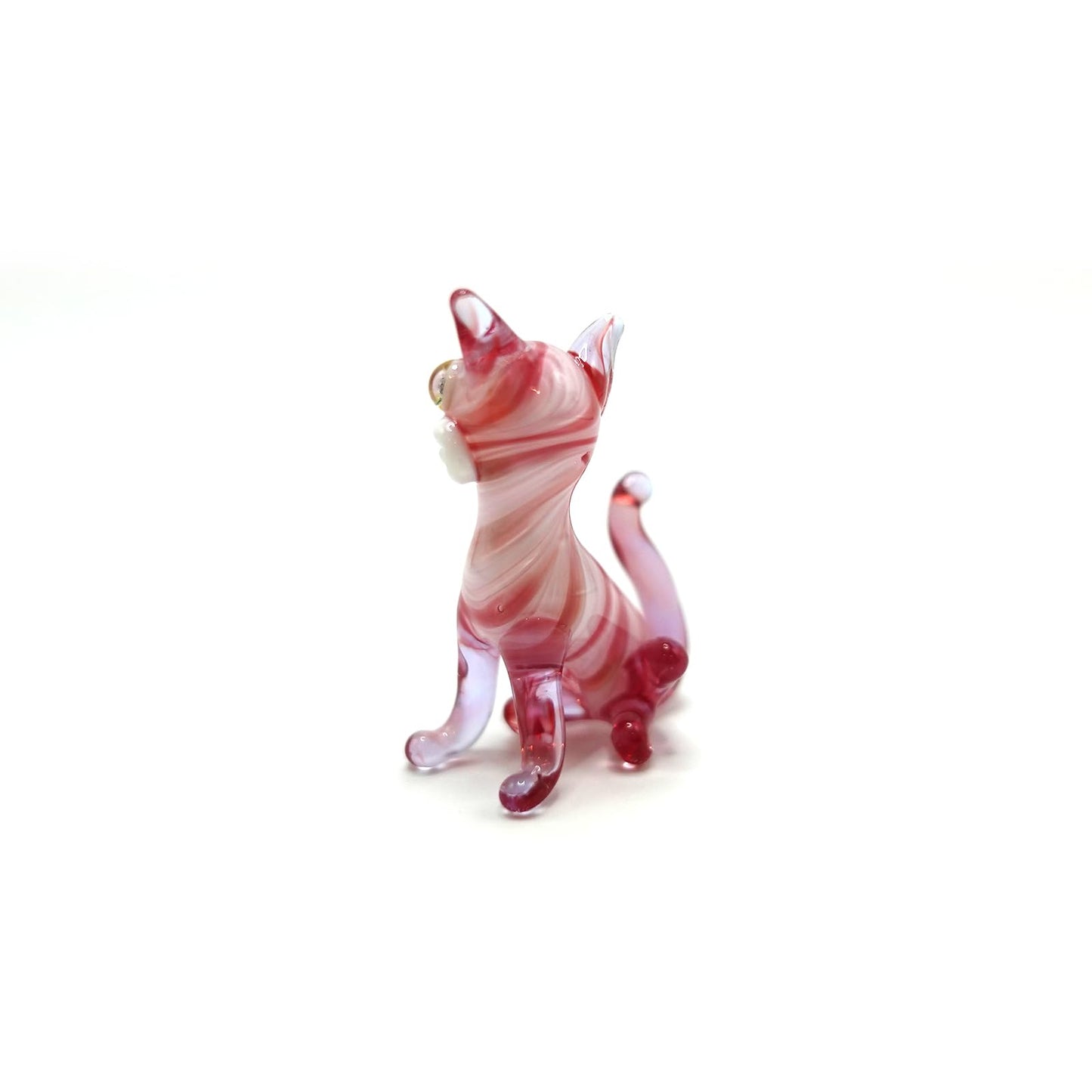 Sansukjai Tiny Cat Miniature Glass Figurine – Handmade Blown Glass Animal – Cute Collectible Cat Sculpture – Fairy Garden Pet Décor Gift (Pink)