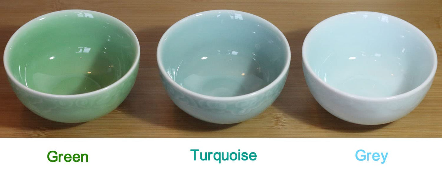 Seres Celadon Jade Green Porcelain Bowl embossed with Lucky Cloud,3 Colors-Green&Turquoise&Grey,龙泉青瓷碗 (Green)