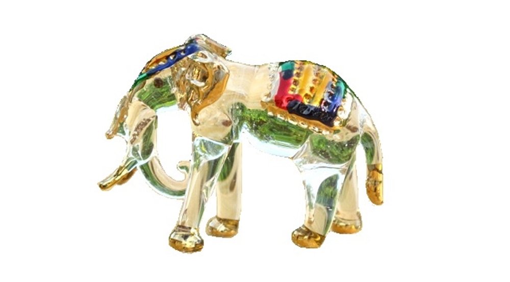 Handmade Glass Elephant Figurine, Multi-Color Fantasy Style, 2 inches, Dollhouse Gift Ideas, Cool Stuff Decor No.1