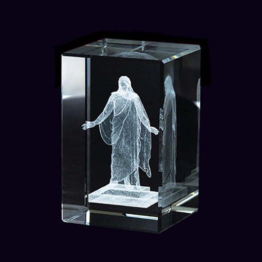 Lifebeats Christus Statue Laser Engraved Crystal Cube by Ringmasters