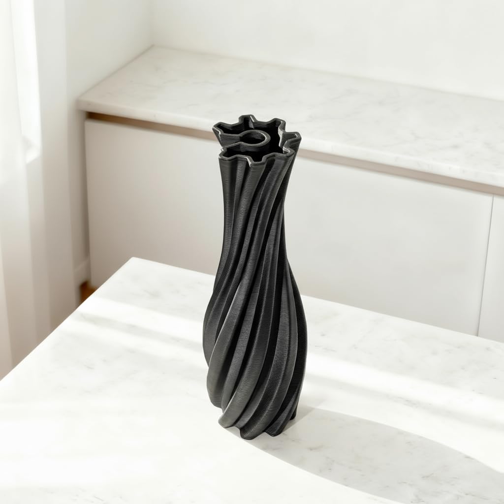 Black Ceramic Decorative Vase, Nordic Modern Irregular Shape Flower Vase for Home Decor, Simple Artistic Centerpiece for Dining Table or Coffee Table