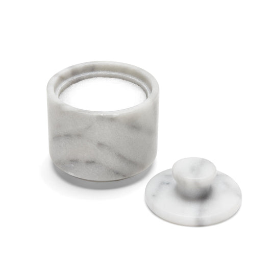 Fox Run Marble Salt Cellar With Lid, 3" x 3" White Salt Holder With Lid