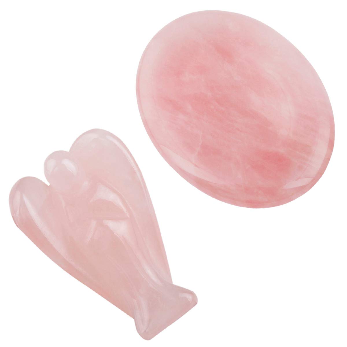 mookaitedecor Rose Quartz Thumb Worry Stone & Guardian Angel Statue Figurines Pocket Stones for Crystal Healing Home Decor