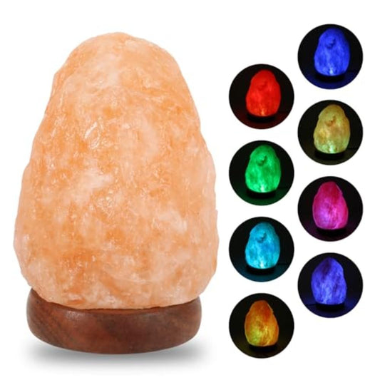 SALTEAN Set of 3, Mini USB Himalayan Salt Lamp with 7 Color Changing Natural Crystal Rock Salt Lamp, Table Lamps Wood Base for Bedroom, Living Room, Home Décor.