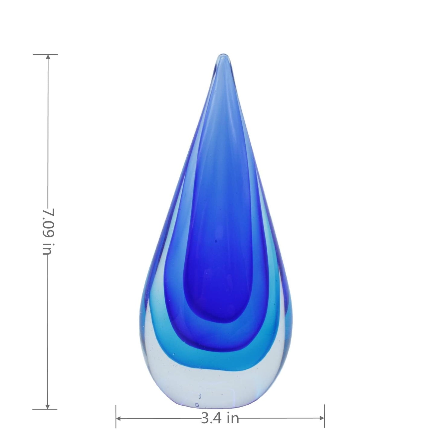 Yao Yuan Glass Sculpture Hand-Blown Murano-Style Glass Statue and Figurine, Blue Teardrop Decor