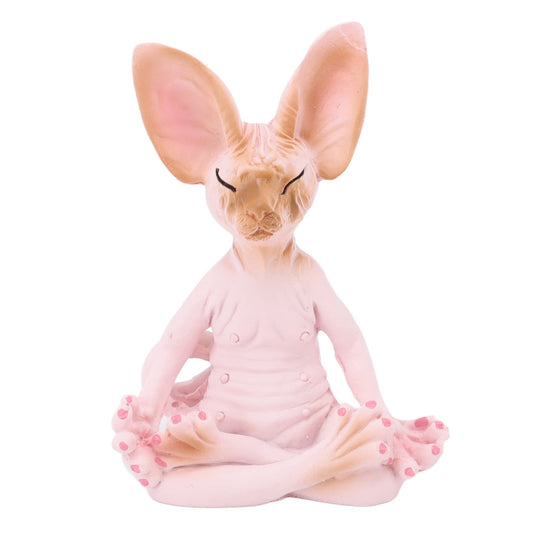 Kuuleyn Sphynx Cat Meditate Statue Zen Yoga Relaxed Pose Vivid Details Cat Meditate Collectible Figurines for Homes Office Yoga Room Ornaments Gifts (Pink)