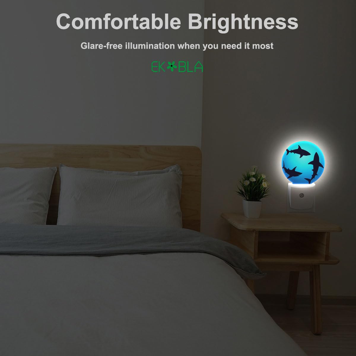 EKOBLA Floating Sharks Night Light, Summer Sea Beach Night Lights Plug into Wall with Dusk to Dawn Sensor, Coastal Nautical Nightlights for Bathroom and Bedroom