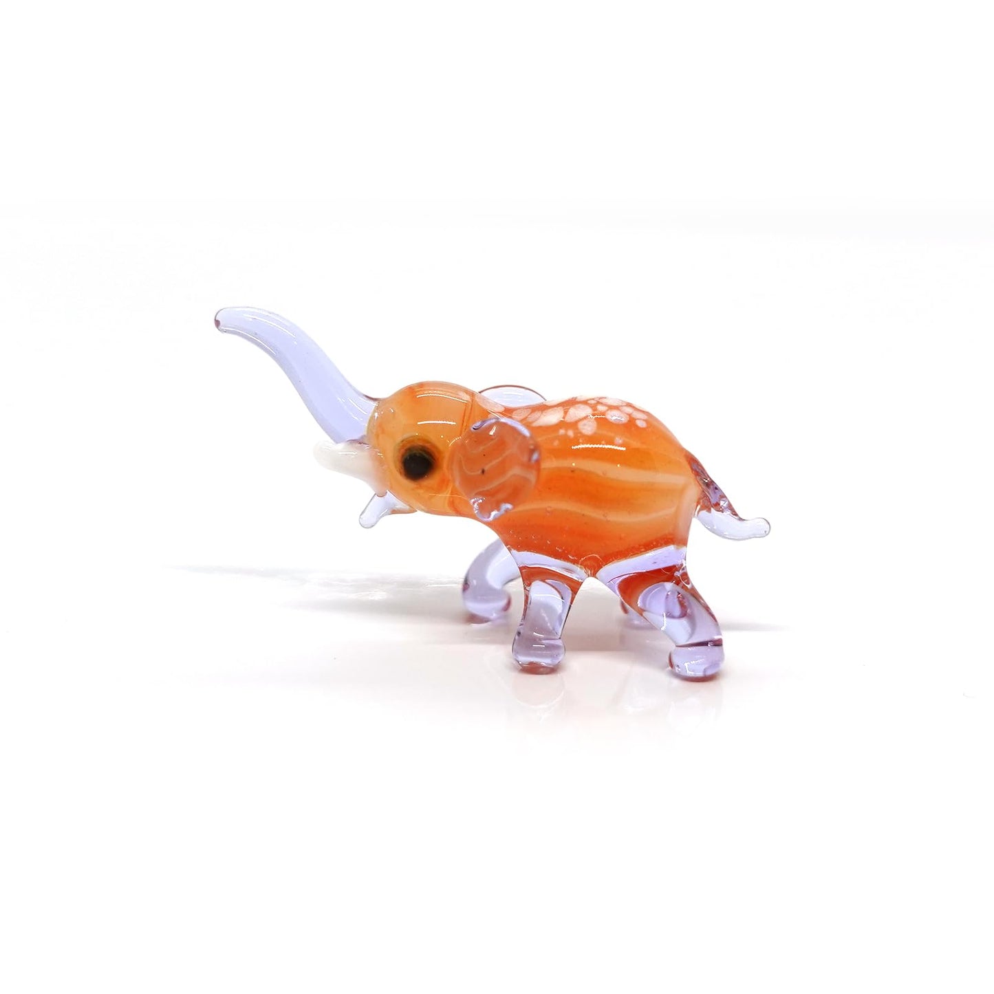 Sansukjai Elephant Tiny Micro Figurines Hand Blown Glass Art Animals Collectible Gift Home Décor, Trunk Up (Purple Orange)