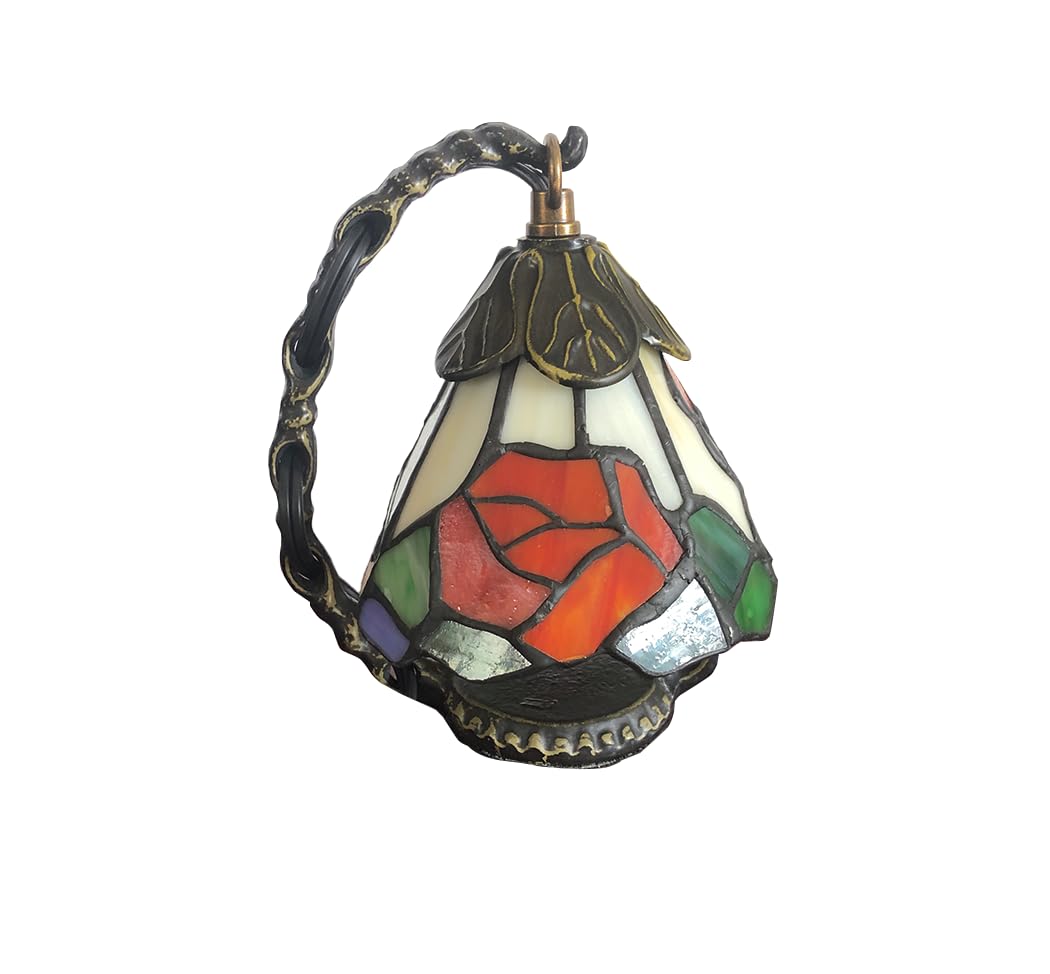 HUIMEIJU Tiffany Glass Table Lamp, Rose Pattern Night Lamp, Study Small Table Lamp, Wake Up Lamp