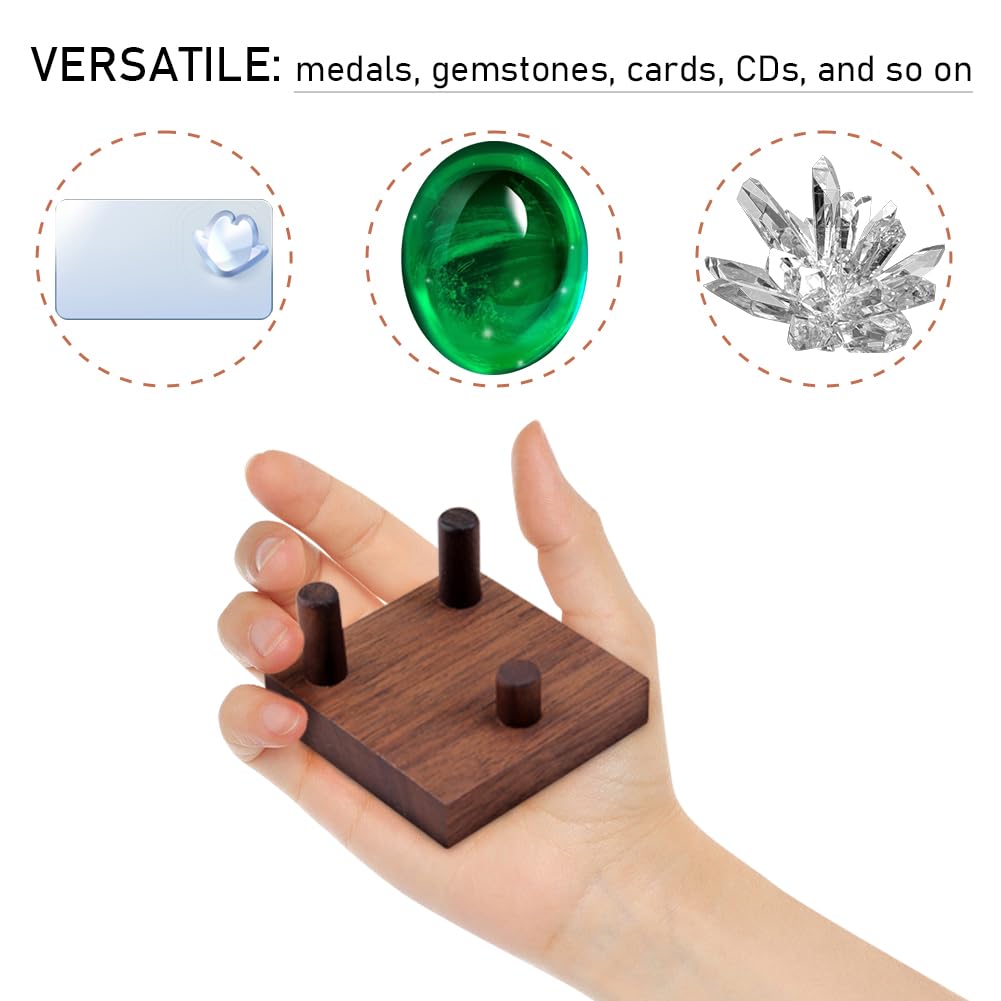 WAYUTO Walnut Crystal Display Stand Three-Peg Display Easel Stands for Fossil Coral Geodes Rock Mineral Agate