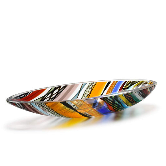 Ca D Oro Murano Style Small Decorative Bowl and Centerpiece Boho with Colored Canes Hand Blown Art Glass Crystal for Home and Room Decoration - 50 MS
