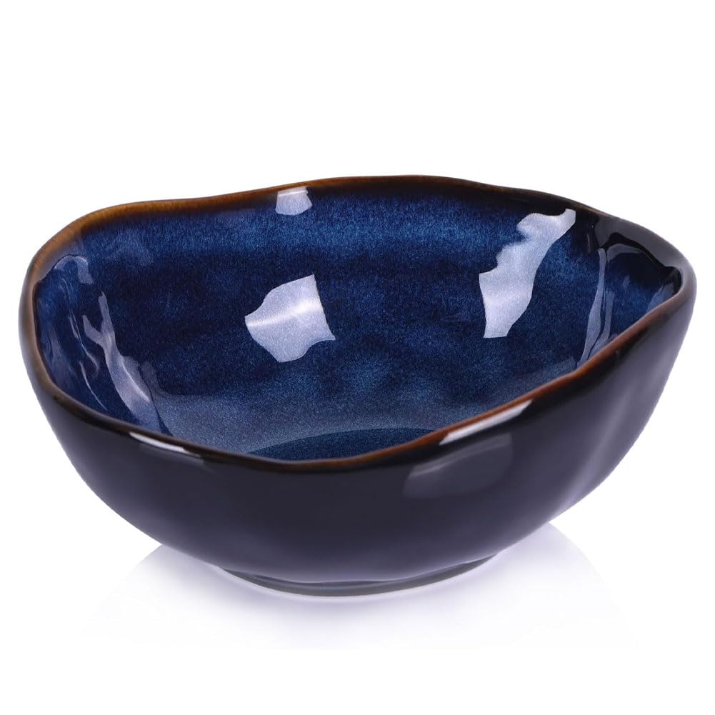 6" Blue Ceramic Decorative Bowl, Entryway Table Decor Pottery Key Bowl, Candy Dish, Salad Bowl, Blue Decor Small Jewelry Trinket Dish for Bedroom, Centerpiece, Bedside Table, Living Room Decorative