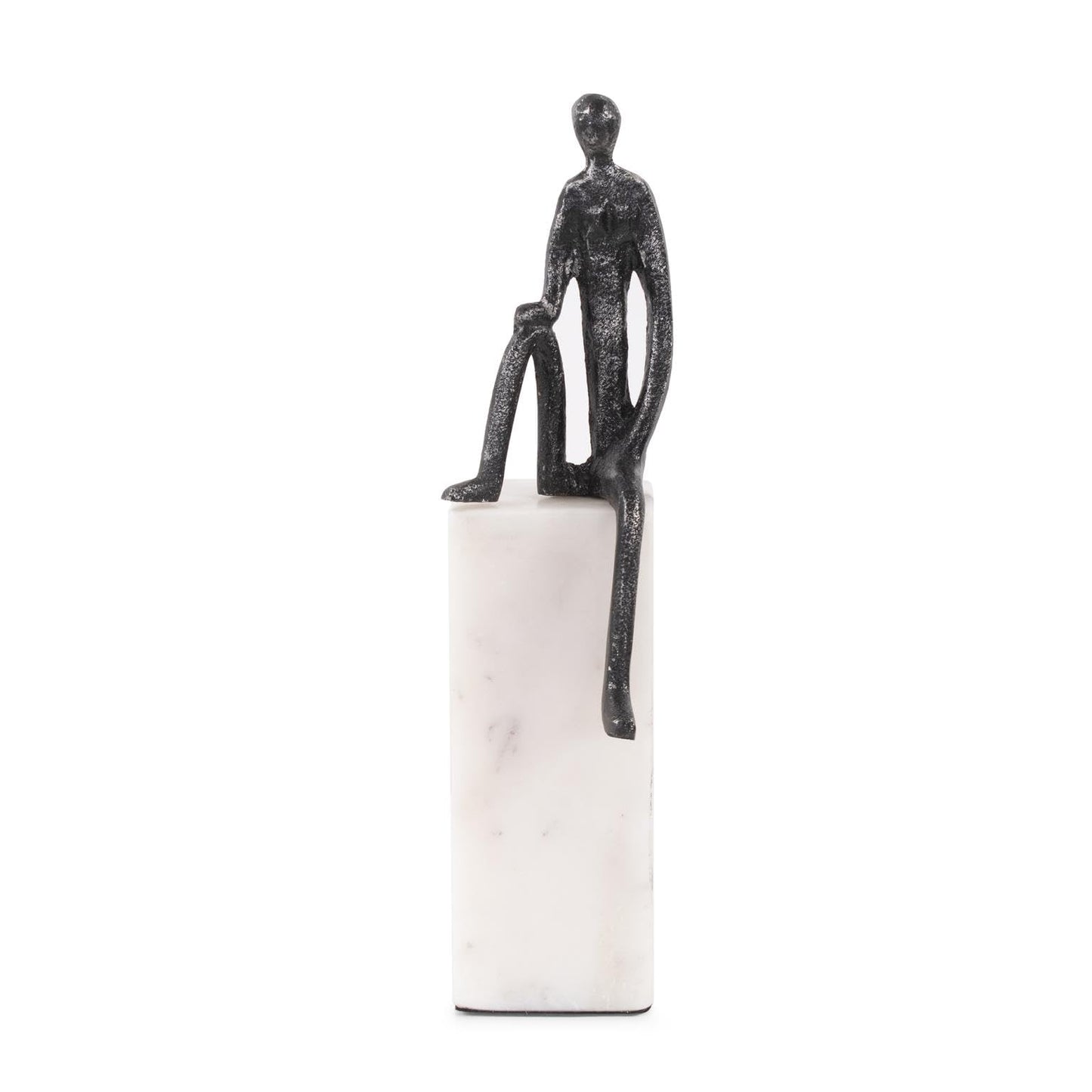 Howard Elliott Collection Proud Moment Sculpture, Iron Figure Accent on White Marble Base, Modern Decorative Figurine for Table, Shelf or Office Decor, 8H x 8W x 8D, Black and White