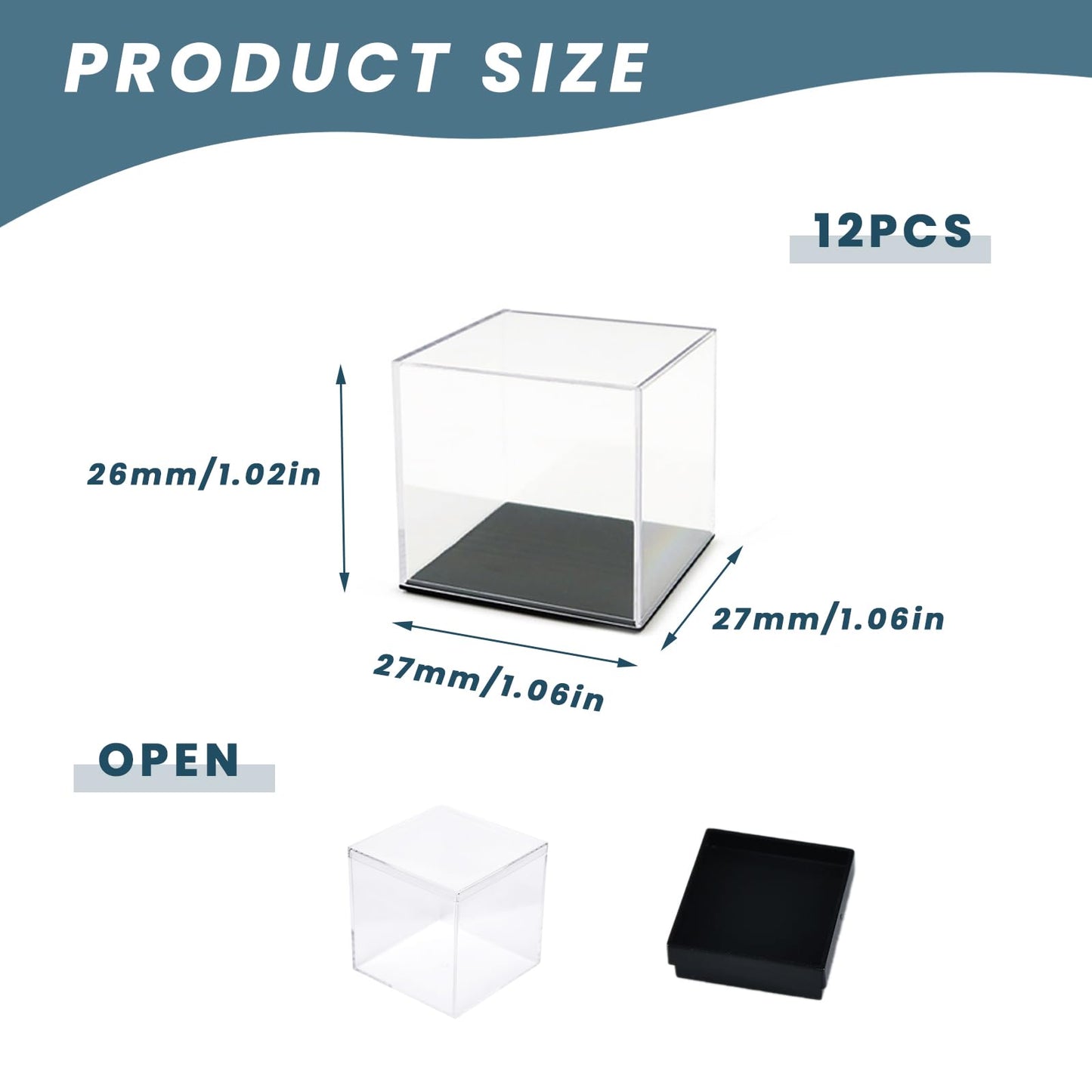 12Pcs Mineral Sample Case, Plastic Display Cube with Lid, Mini Clear Display Case, 1x1x1 Inch Specimen Boxes for Rocks and Minerals Jewelry Storage