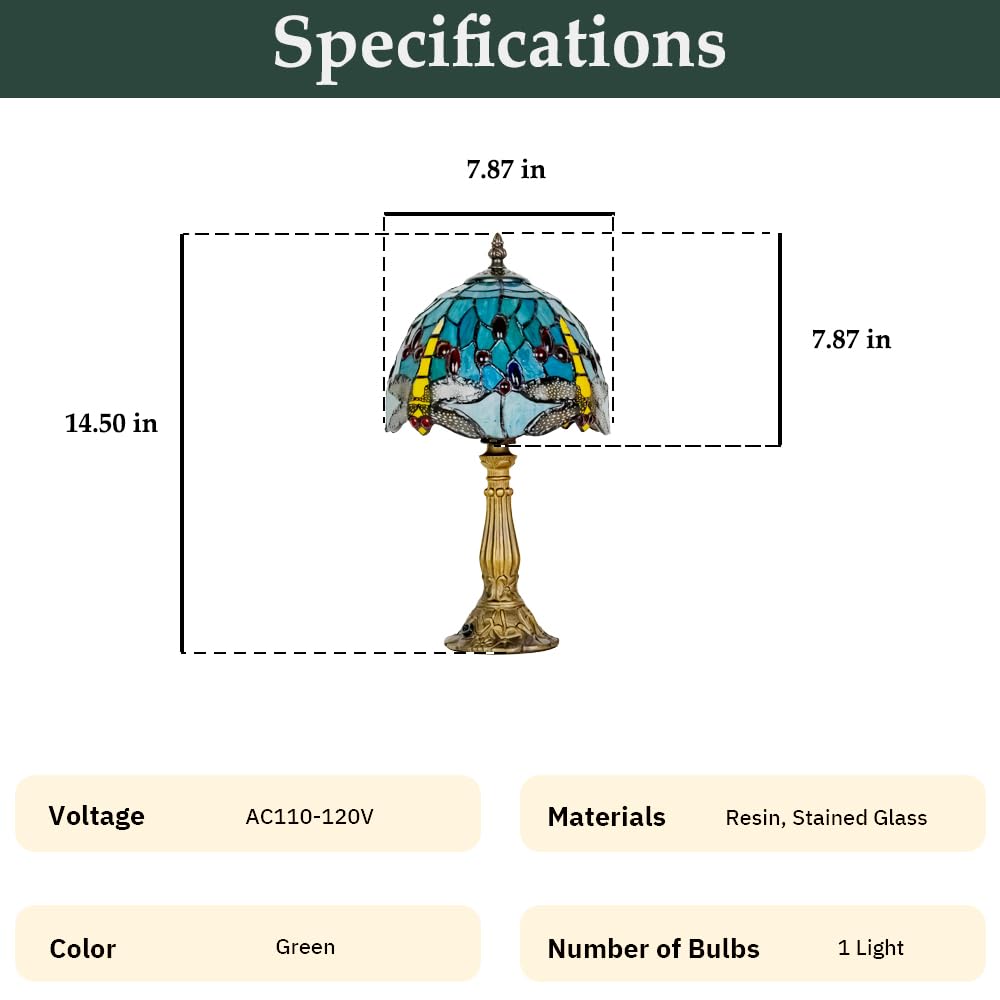 Skyblaze Tiffany Style Table Lamp, 8-inch Dragonfly Stained Glass Desk Lamp
