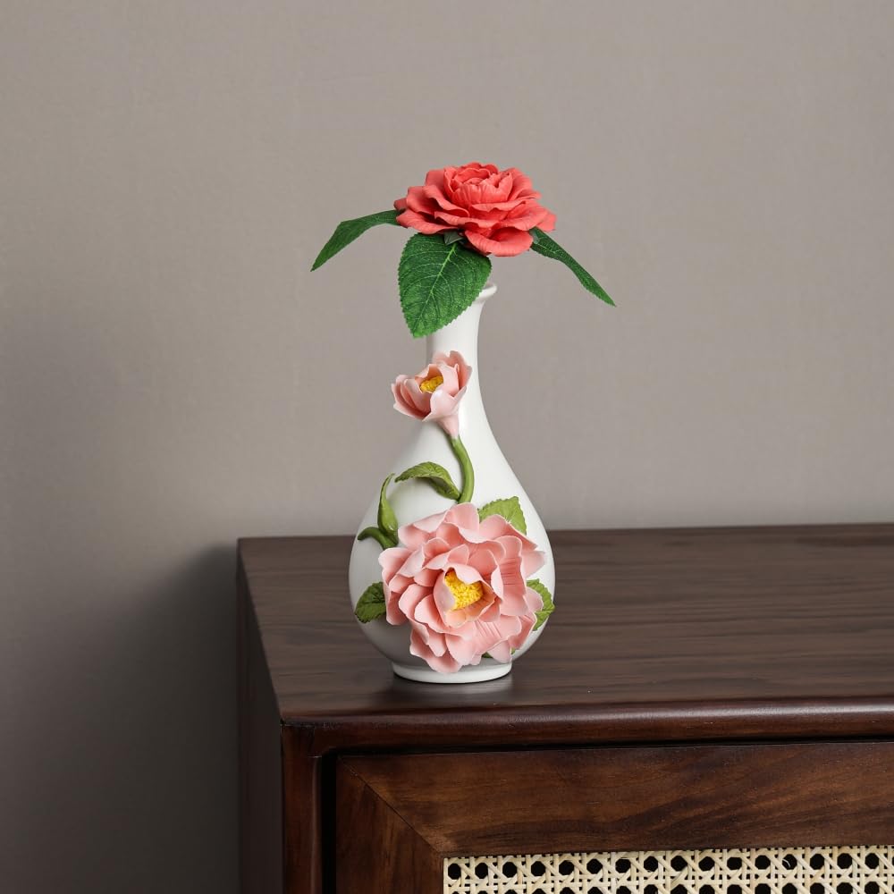 Ceramic Flower Vase Home Decor,Handmade Flowers Ceramic Aesthetic Flower for Home,Living Room,Dining Table,Farmhouse,Office Decor,Bedroom,Table and Kitchen Shelf (Pink, Style B)