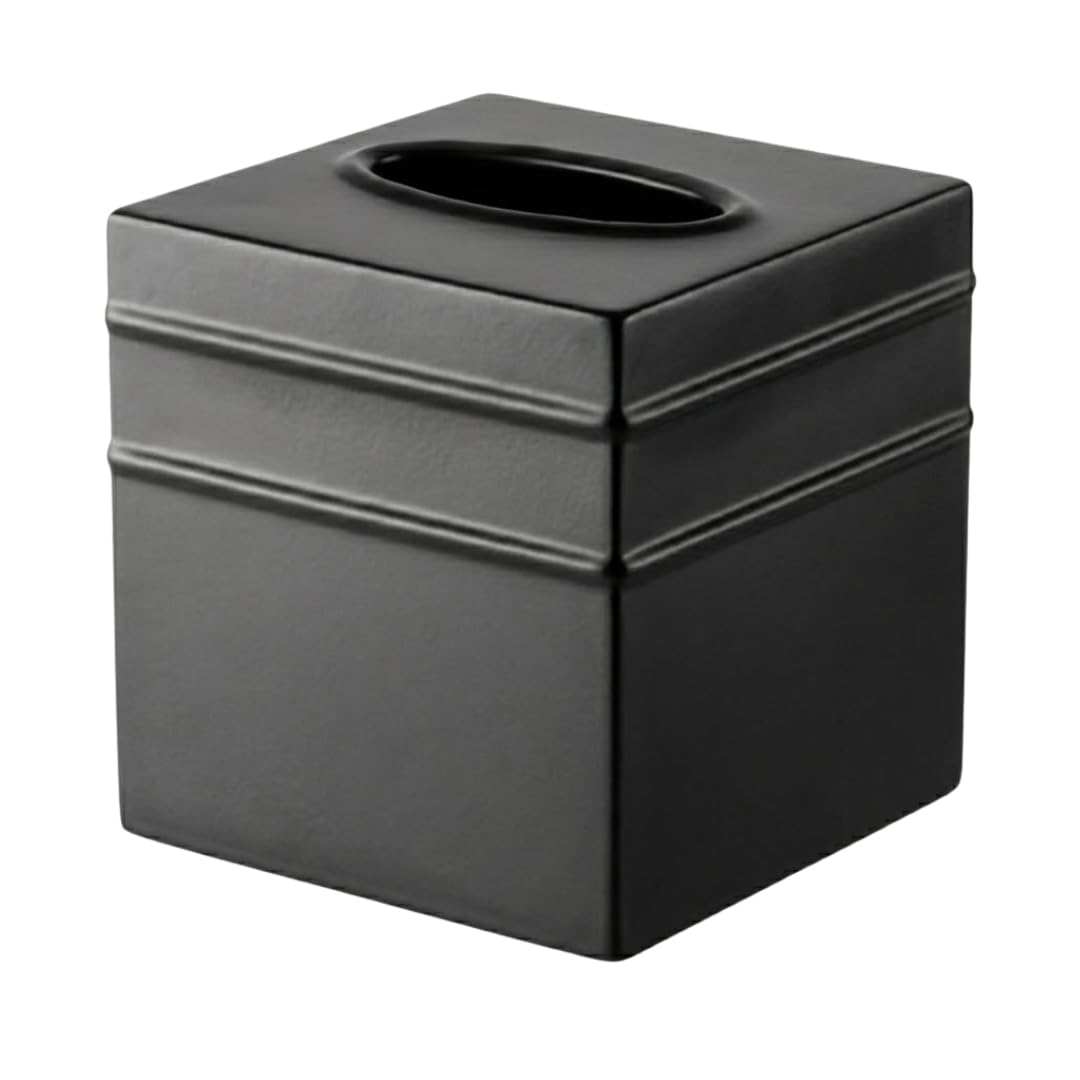 Monarch Abode Tissue Box Cover Square – Handcrafted Border Embossed Black Metal Tissue Holder Box for Bathroom Accessory, Aesthetic Decorative Facial Napkin Cube for Modern Home Decor