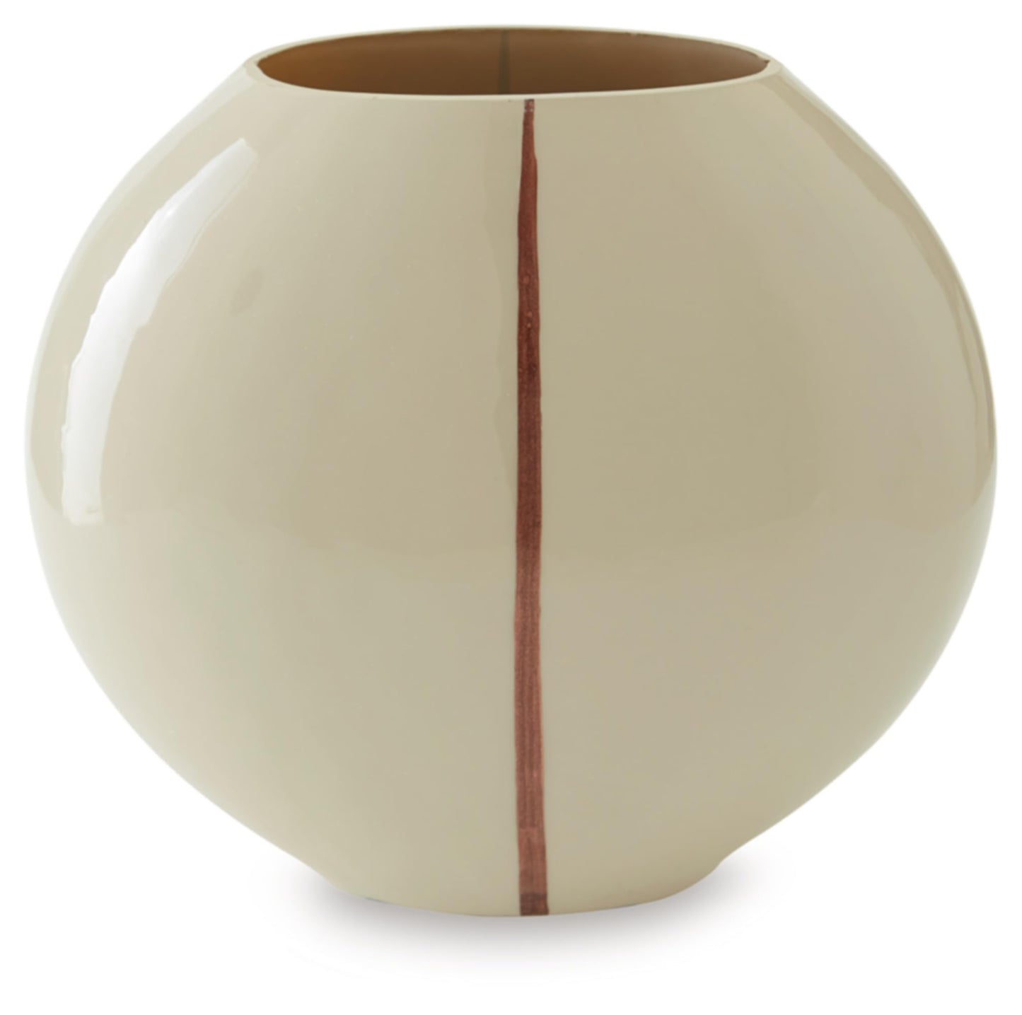Signature Design by Ashley Sheabourne Cream Glass Vase, Contemporary Tabletop Accent with Hand-Painted Copper Line, Wide Mouth Sculptural Centerpiece for Living Room, 10" x 5" x 9"
