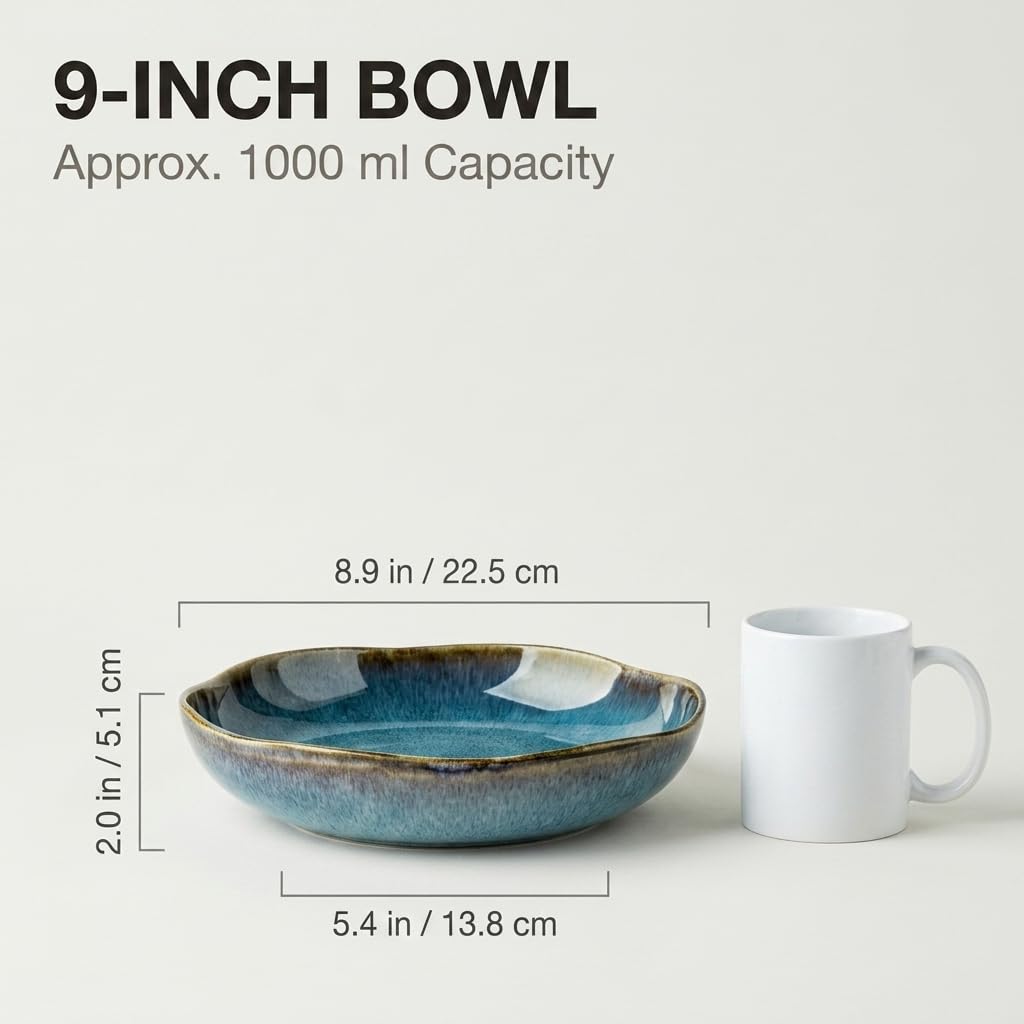 suruim Ceramic Decorative Bowl, Decorative Ceramic Bowl Tray with Reactive Glaze, Shallow Centerpiece Accent for Home Decor Table Shelf Mantel Entryway Display(Blue | M)
