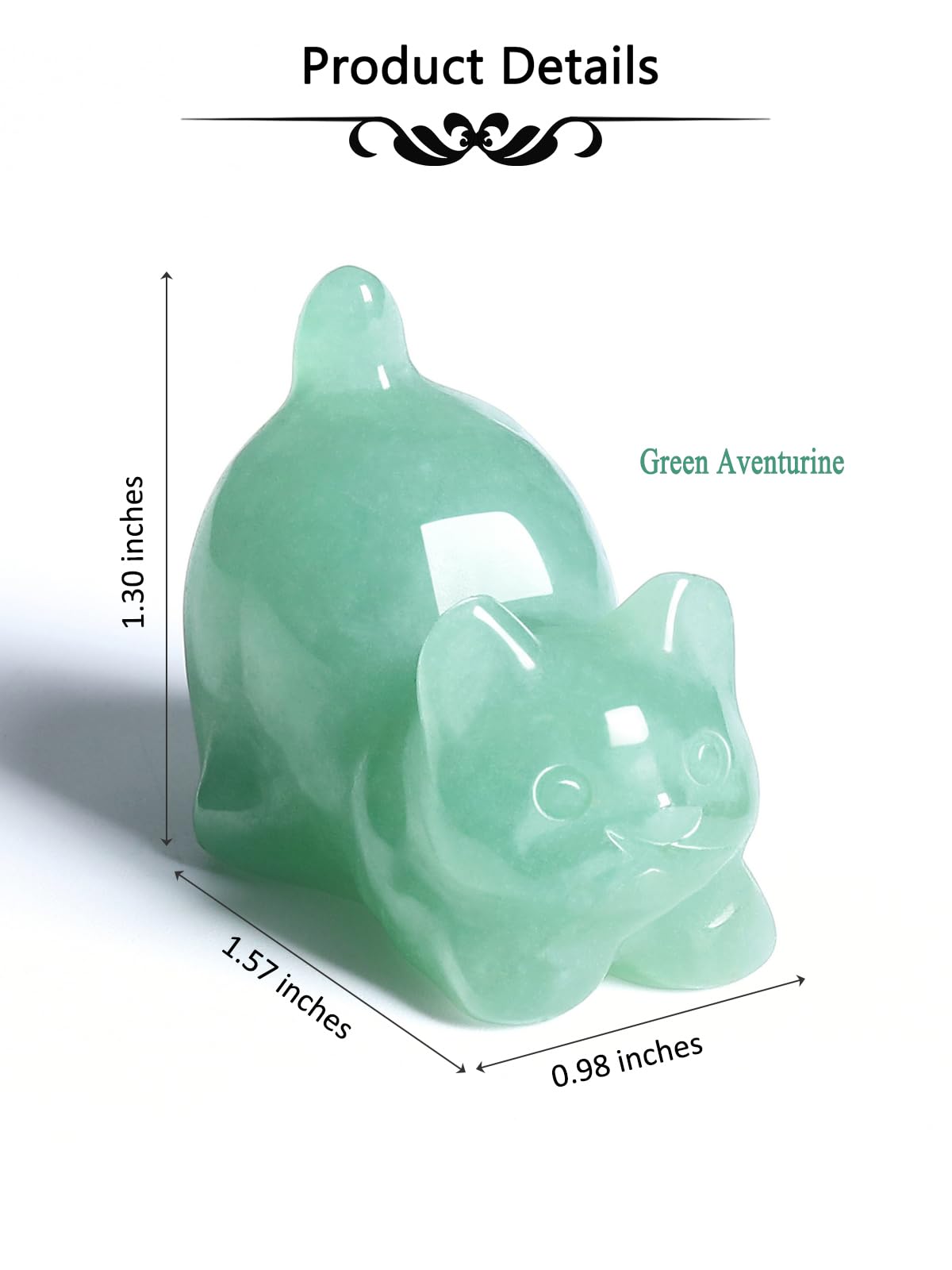 CrystalTears Green Aventurine Crystal Cat Figurine Carved Healing Crystals Gemstones Cat Animal Statue Cute Cat Ornament for Home Desk Decor Good Luck Cat Gifts for Women Men Christmas 1.6”