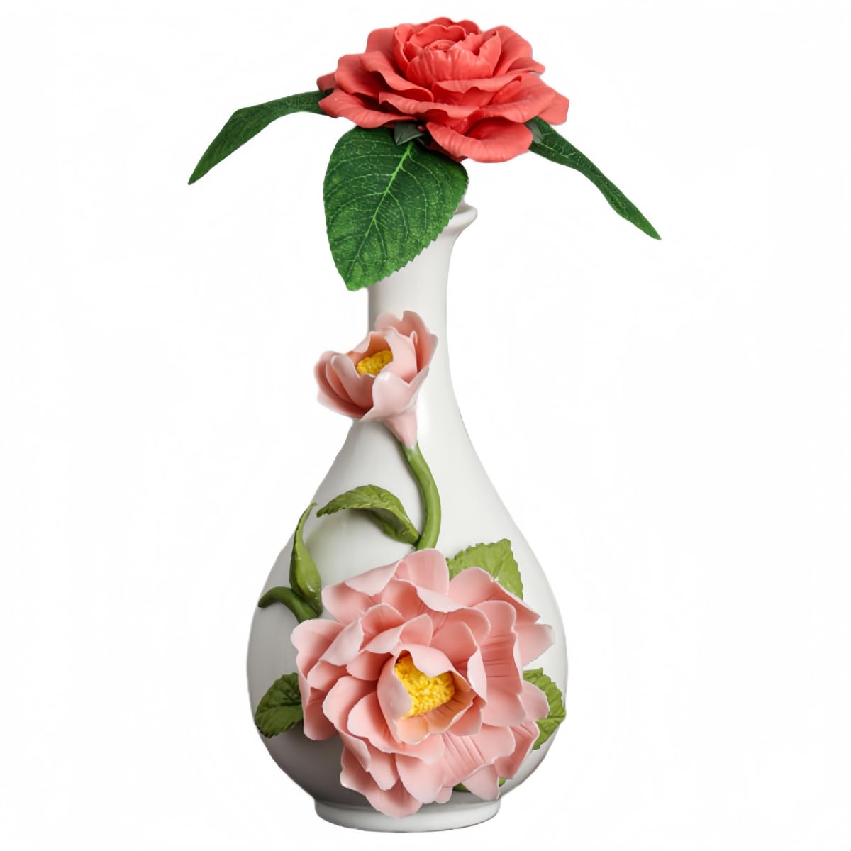 Ceramic Flower Vase Home Decor,Handmade Flowers Ceramic Aesthetic Flower for Home,Living Room,Dining Table,Farmhouse,Office Decor,Bedroom,Table and Kitchen Shelf (Pink, Style B)