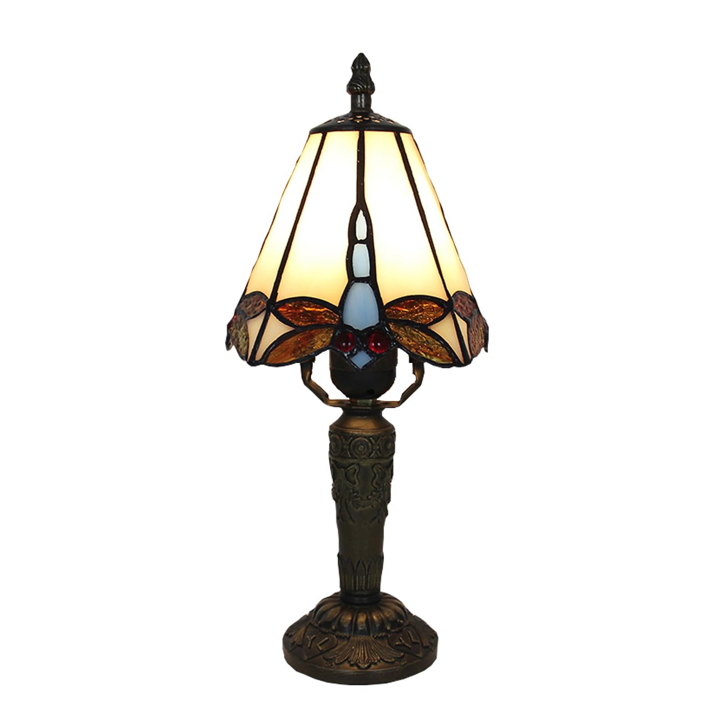 FUMAT Tiffany Small Table Lamp 3-Way Color Temperatures Dragonfly Stained Glass Table Lamps for Living Room, Bedroom Bedside Nightstand Night Light Home Office Desk Lamp+LED Bulb,6X6X12.5Inch