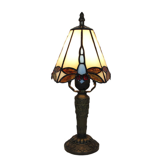 FUMAT Tiffany Small Table Lamp 3-Way Color Temperatures Dragonfly Stained Glass Table Lamps for Living Room, Bedroom Bedside Nightstand Night Light Home Office Desk Lamp+LED Bulb,6X6X12.5Inch