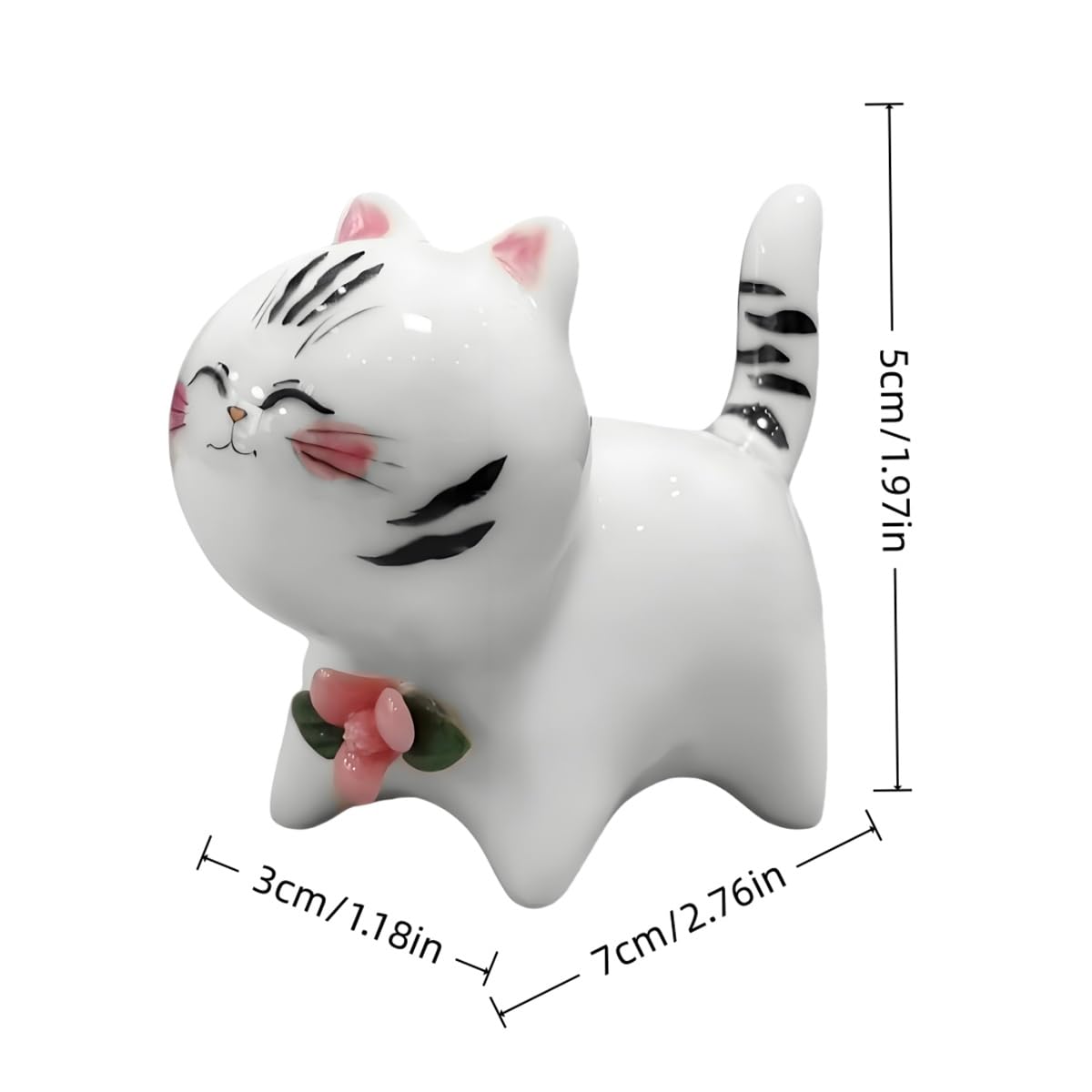 RiJinDuoJin Handmade Ceramic Cat Figurine, Cute Lucky Healing Cat Themed Decorative for Cat Lovers, Ideal for Desk, Bookshelf, Nightstand & Home Decor, for Mother’s Day, Easter, Birthday, Men & Women