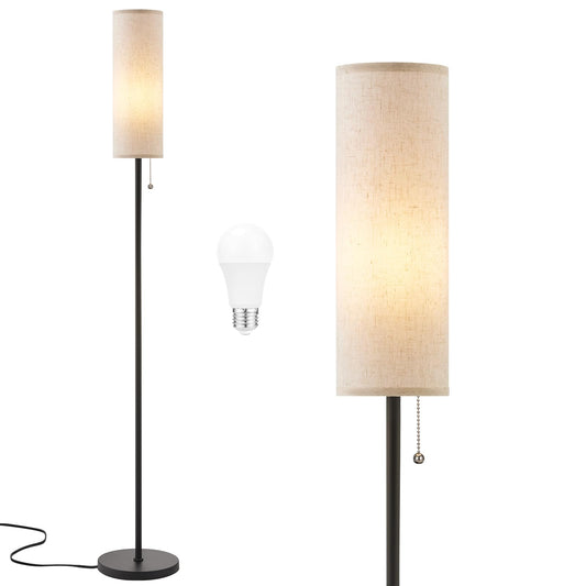 Ambimall 64'' Floor Lamp for Living Room with Bulb, 3 Color Temperature, Tall Lamps with Beige Lampshade & Pull Chain Switch, Pole Lamps Suitable for Bedrooms Study, Minimalist Floor Lamp