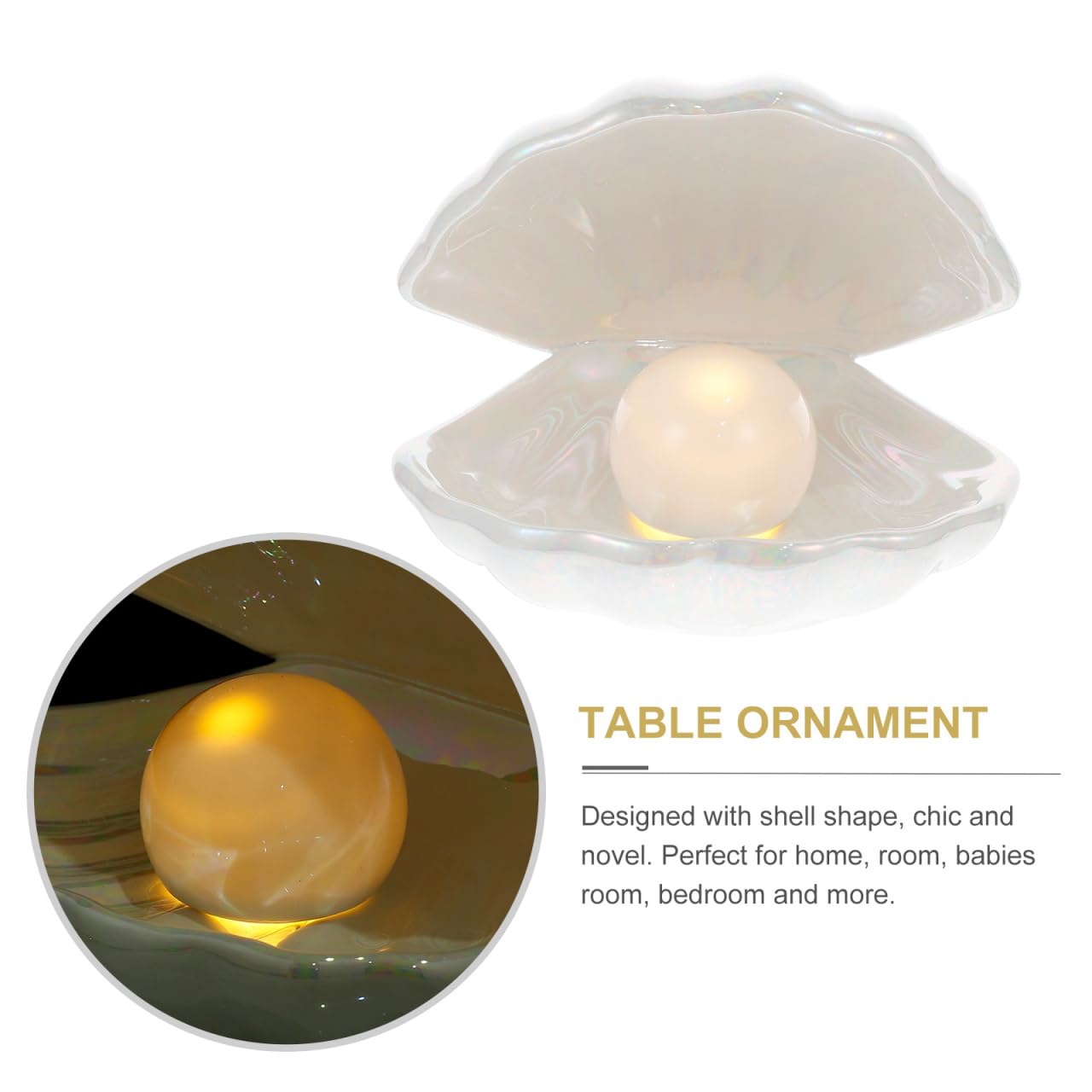 IMIKEYA Ceramic Shell Pearl Light, White LED Clam with Pearl Light in Shell Lamp for Tabletop Decoration, Souvenir, Birthday Gift