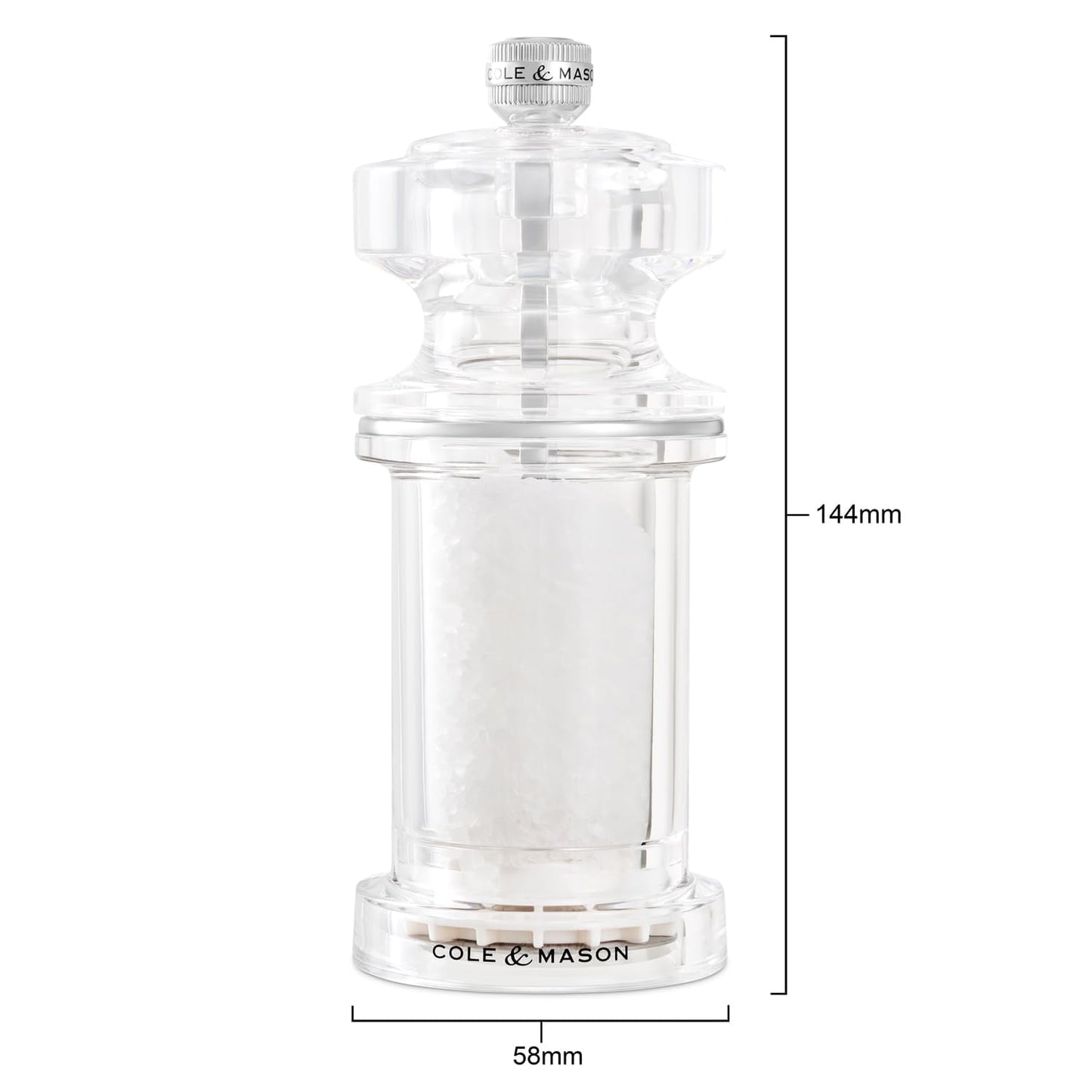 Cole & Mason 675 Refillable Spice Mill - Kitchen & Home Accessory - Salt & Pepper Grinder Set - Salt & Peppercorn Included - Acrylic - Salt & Pepper Set 4.5"