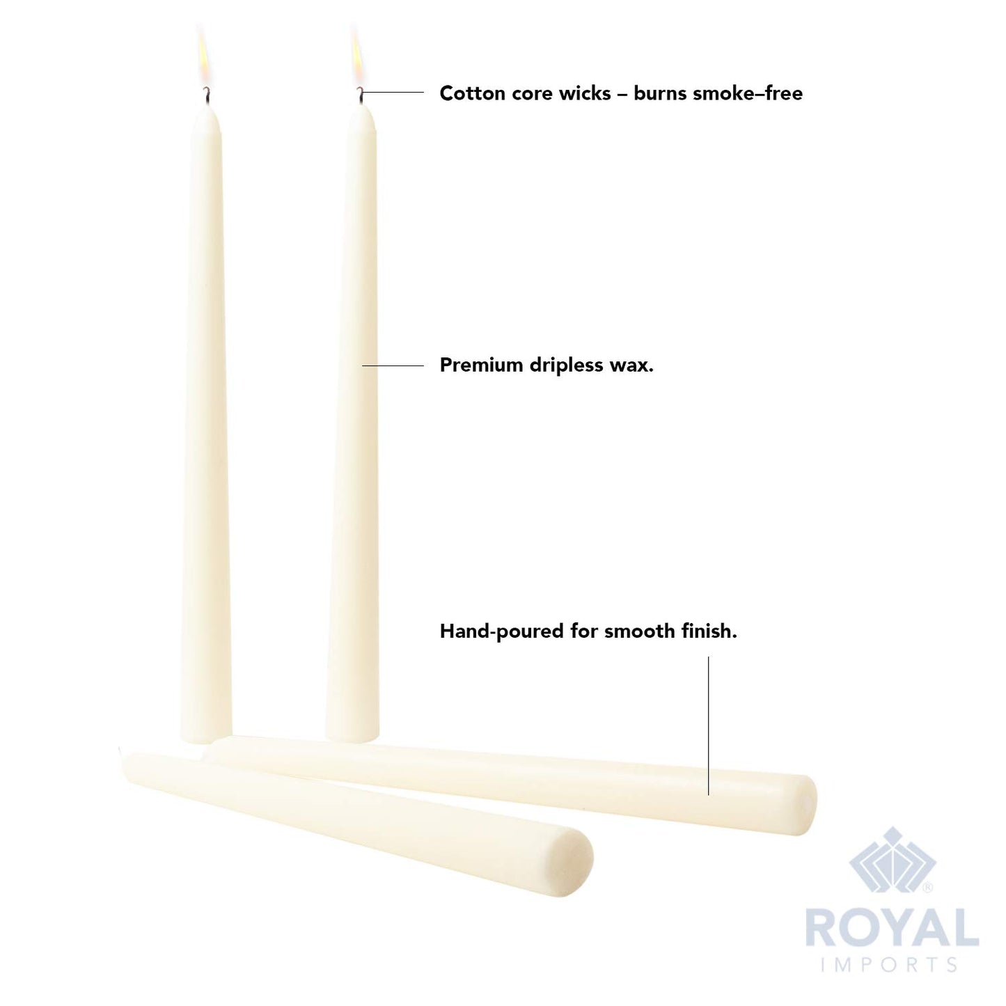 Royal Imports Unscented Taper Candles, Elegant Premium Quality, Dripless & Smokeless, Hand-Dipped Dinner Candles for Wedding, Holiday, Home Decor - 7 Hour Burn Time - Set of 36 (10 Inch, Ivory)