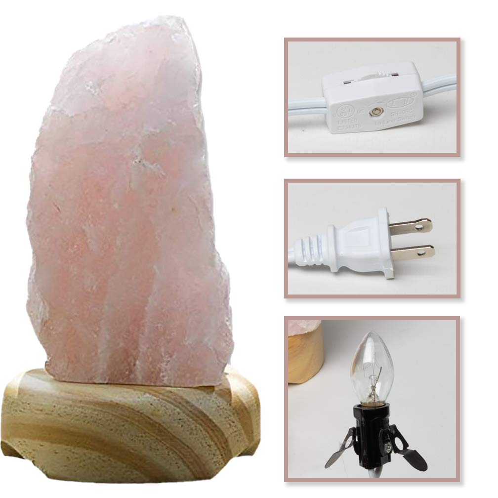 DesertUSA Rose Quartz Lamp on Wood Base Plus, Bonus Mineral Included