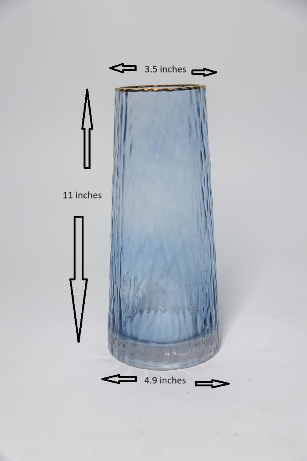 Cylinder Glass Vase with Gold Rim, for Flowers (Blue)