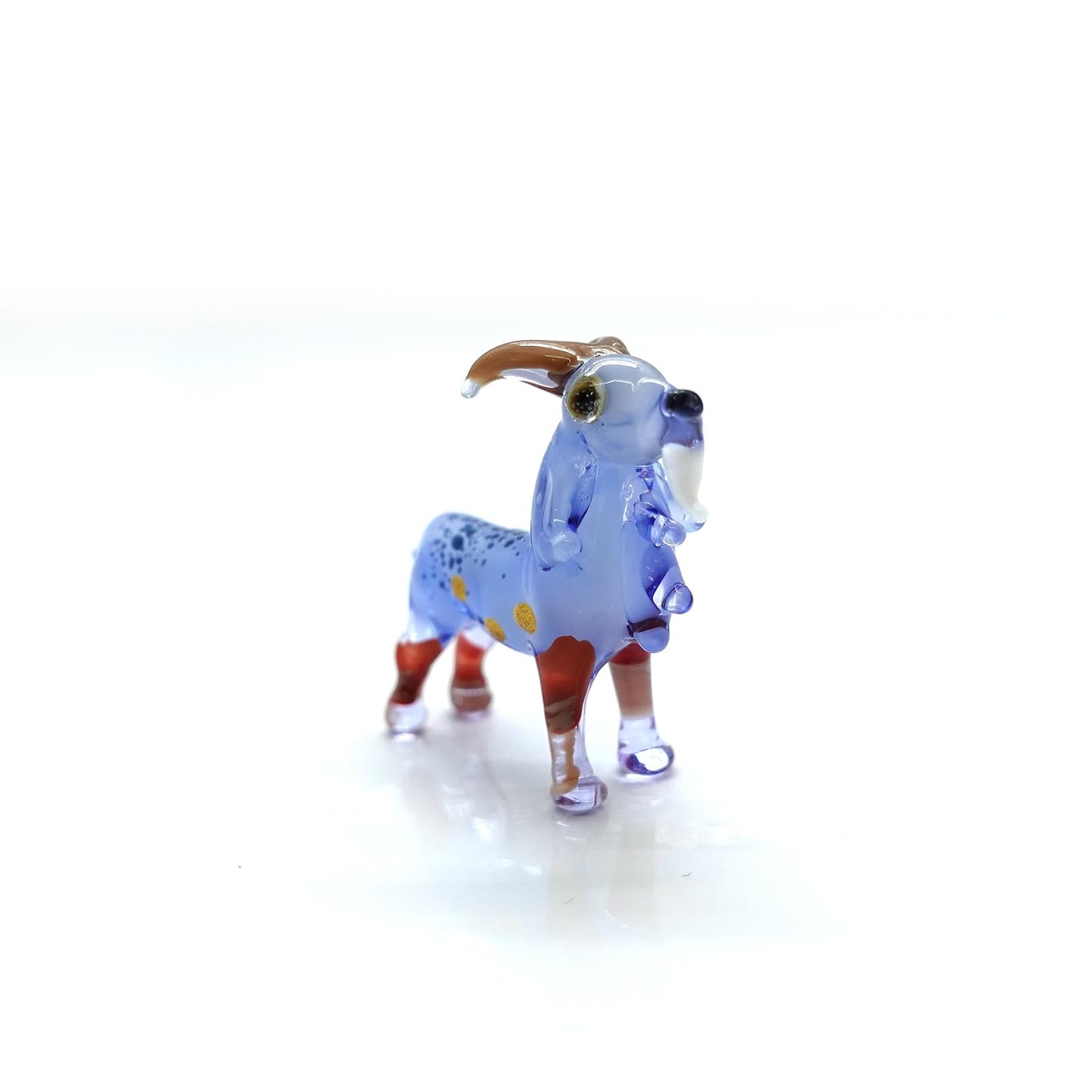 Sansukjai Goat Micro Tiny Figurines Hand Blown Glass Art Animals Collectible Gift Home Décor (Blue Brown)