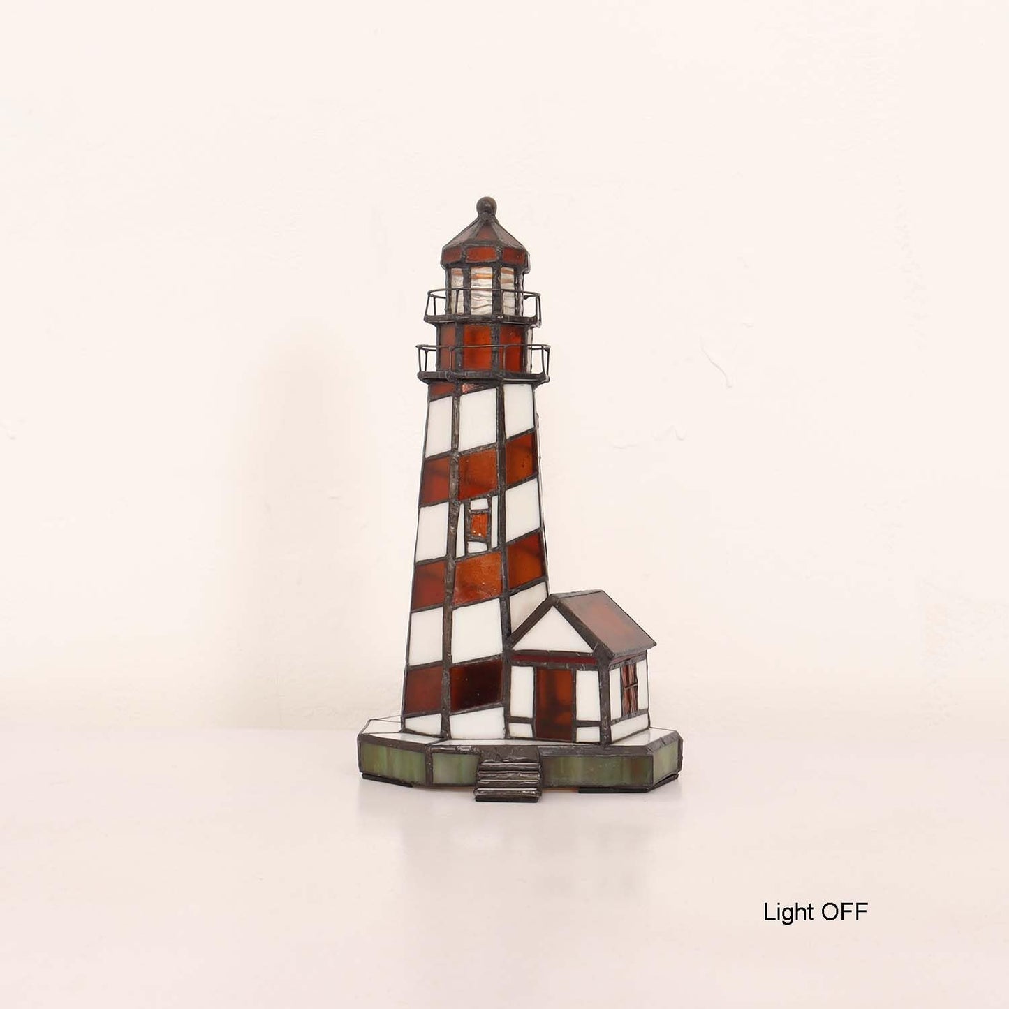 Bieye L10616 Lighthouse Tiffany Style Stained Glass Accent Table Lamp Night Light for Home Decoration (6x5x11, Amber)