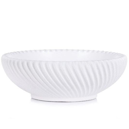 Large Resin Decorative Pedestal Bowl for Home Decor - White Ribbed Fruit Bowl For Kitchen Counter Or Table Decor - Key Bowl for Entryway Table Decor - Centerpiece Bowls for Keys, Fruit, Candy