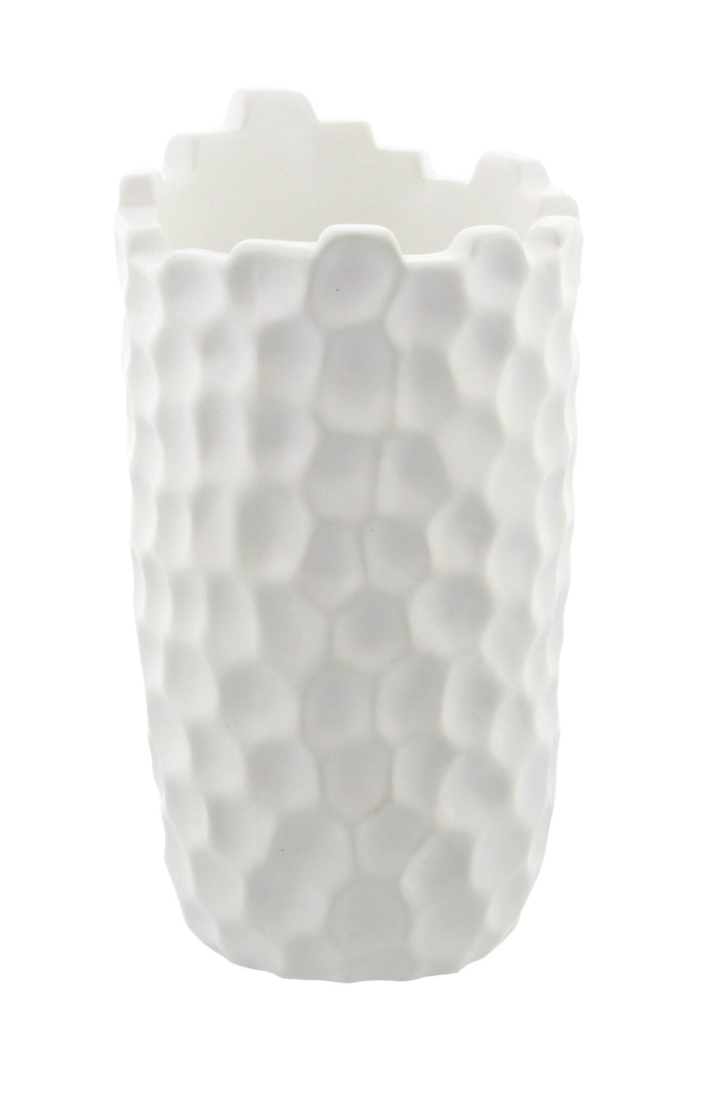 Deco 79 Porcelain Ceramic Decorative Vase Centerpiece Vase with Hammered Texture, Flower Vase for Home Decoration 5" x 5" x 9", White