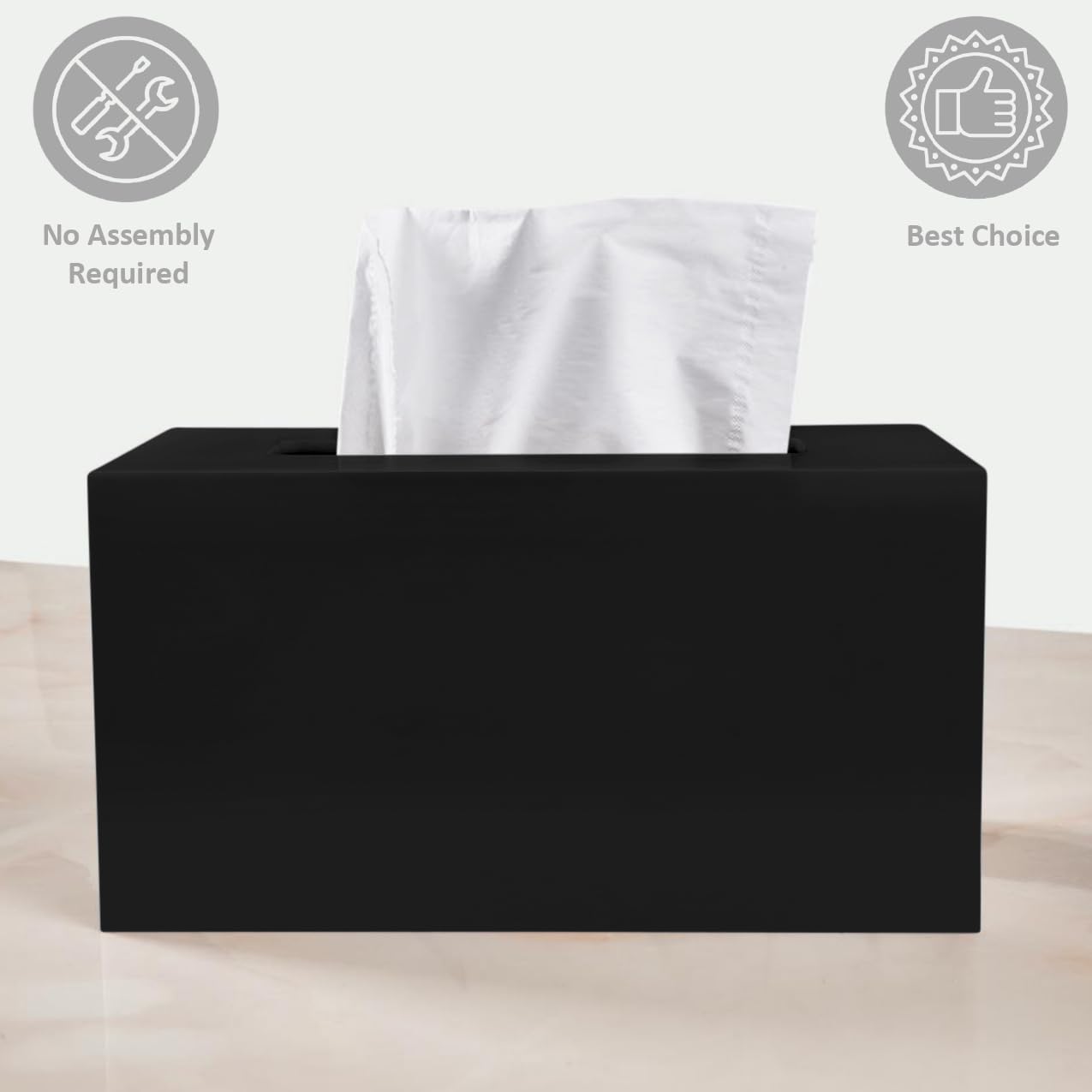 Rectangle Tissue Box Cover | Fits Tall Tissue Boxes | Black Tissue Box Holder for Bathroom | Premium Acrylic Tissue Cover