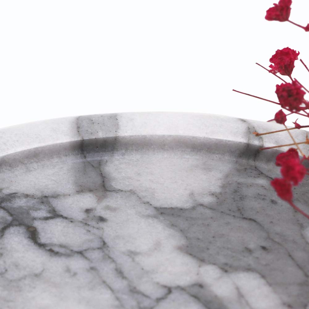 Circular Marble Stone Decorative Tray for Counter, Vanity, Dresser, Nightstand or Desk, Diameter 5-1/2 Inches