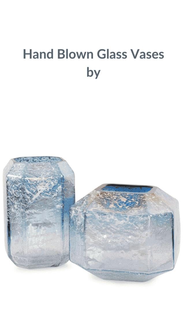 Howard Elliott Collection Lonsdale Iridescent Tall Glass Vase, Arctic Blue Square Vase with Geometric Texture, Decorative Accent for Table, Shelf or Centerpiece, 6.25H x 7.88W x 7.88D, Blue Silver