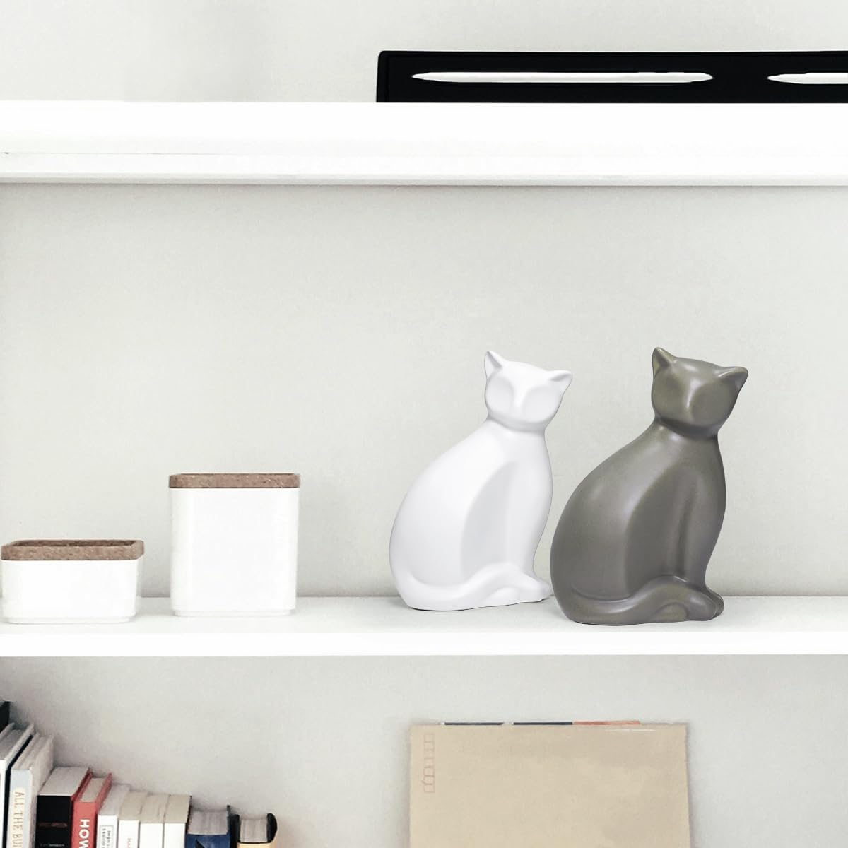 ECYC Minimalist Ceramic Lucky Cat Statue Living Room Desk Animal Figurine Decoration, White