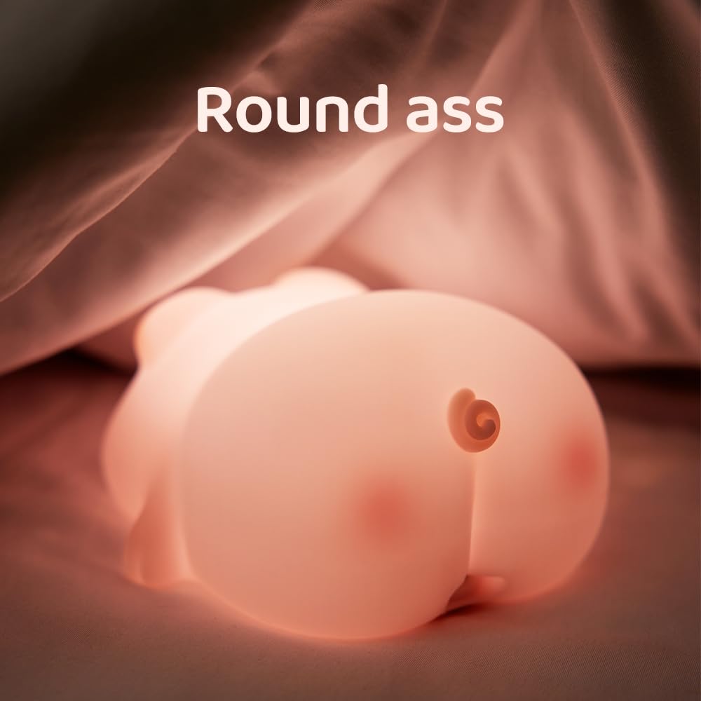 KRE MANPHI Cute Pig Night Light Silicone, Squishy Piggy Night Lamp,Kids Room Decor Atmosphere Nightlight, Baby Nursing Bedside Touch Lamp, Rechargeable and Dimmable LED Night Light，Piggy Gifts.